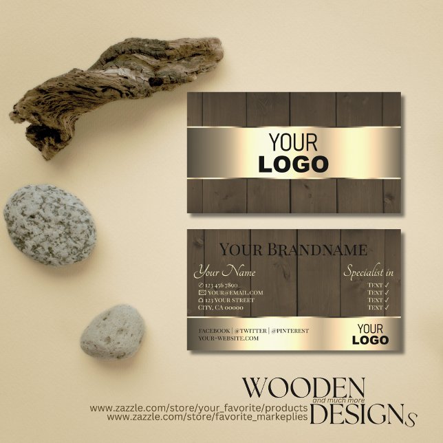 Träpor Brown Wood Grain Logotyp Guld Decor Visitkort (Skapare uppladdad)