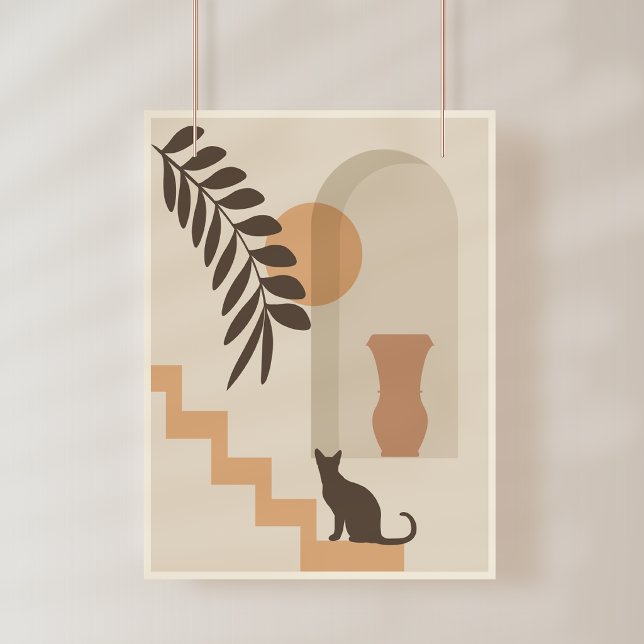 Trappa Blad Vas Katt, Boho Abstrakt Geometrisk Kon Fototryck (Skapare uppladdad)
