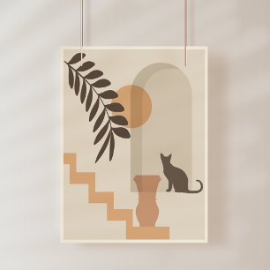 Trappa Blad Vas Katt, Boho Abstrakt Geometrisk Kon Fototryck