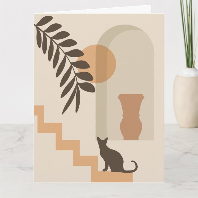 Trappa Blad Vas Katt, Boho Abstrakt Geometrisk Kon Kort (Framsida)