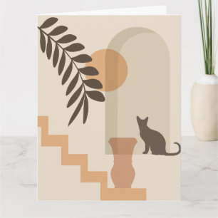 Trappa Blad Vas Katt, Boho Abstrakt Geometrisk Kon Kort