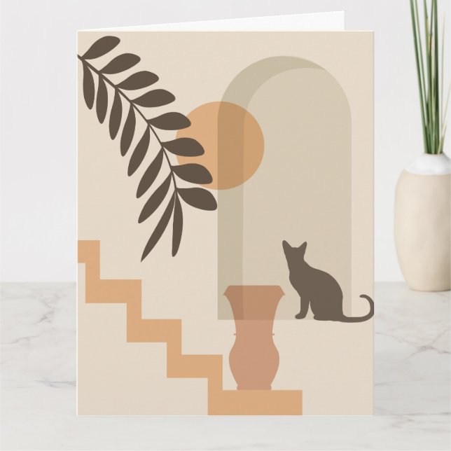 Trappa Blad Vas Katt, Boho Abstrakt Geometrisk Kon Kort (Framsida)