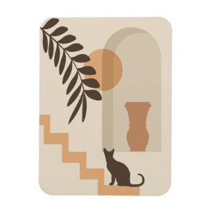 Trappa Blad Vas Katt, Boho Abstrakt Geometrisk Kon Magnet