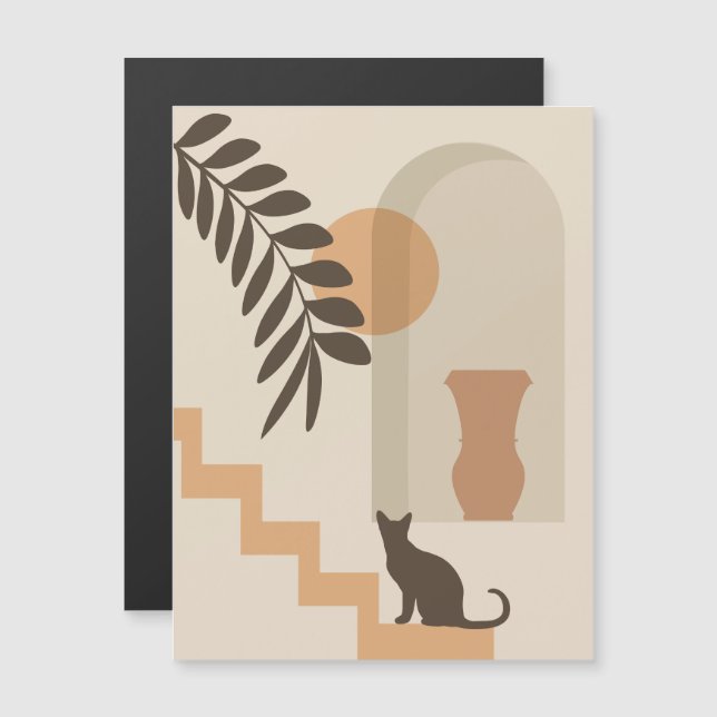 Trappa Blad Vas Katt, Boho Abstrakt Geometrisk Kon Magnetisk Inbjudningskort (Fram/baksida)