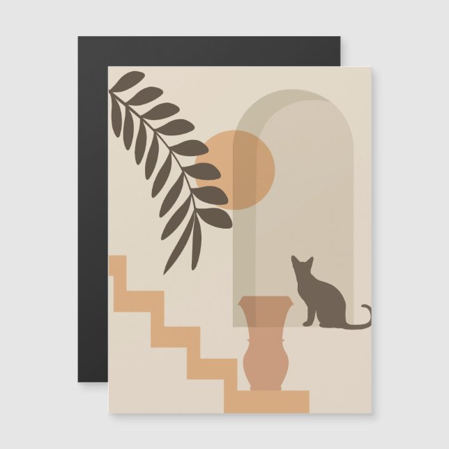 Trappa Blad Vas Katt, Boho Abstrakt Geometrisk Kon Magnetisk Inbjudningskort (Fram/baksida)