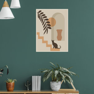 Trappa Blad Vas Katt, Boho Abstrakt Geometrisk Kon Poster