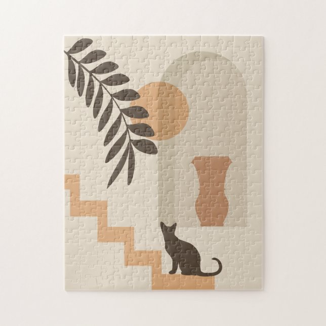 Trappa Blad Vas Katt, Boho Abstrakt Geometrisk Kon Pussel (Vertikal)