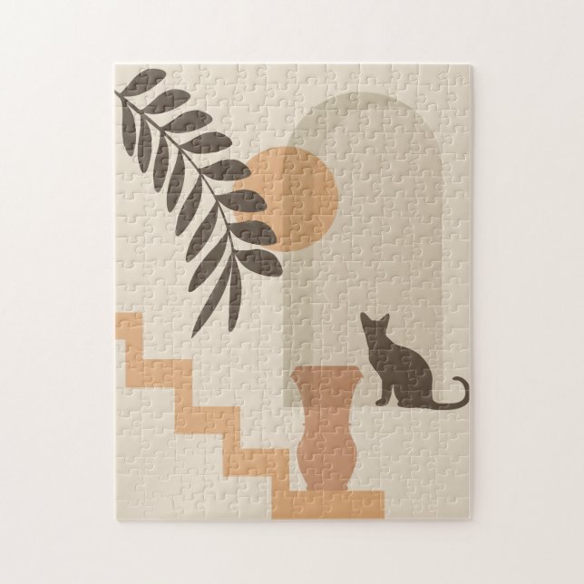 Trappa Blad Vas Katt, Boho Abstrakt Geometrisk Kon Pussel (Vertikal)