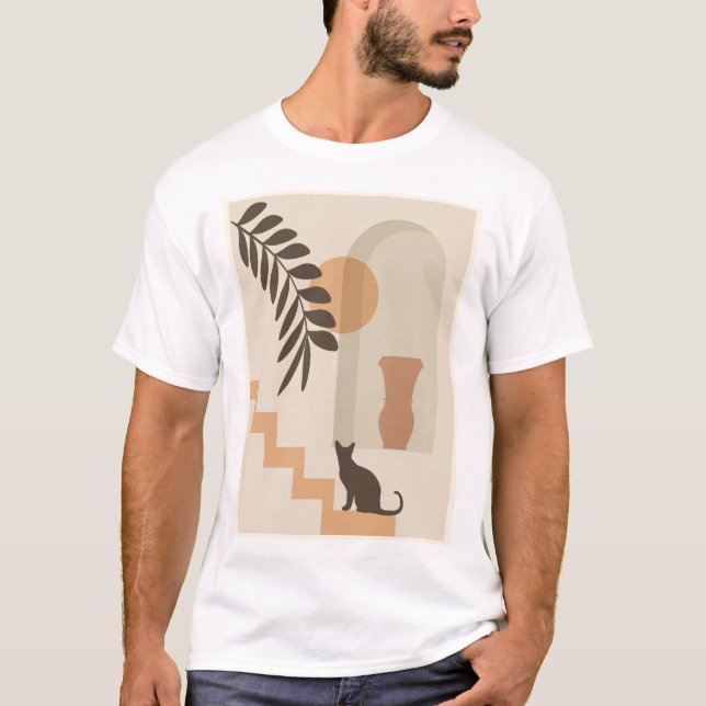 Trappa Blad Vas Katt, Boho Abstrakt Geometrisk Kon T Shirt (Framsida)