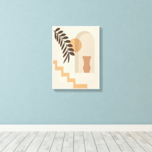 Trappa Blad Vas Sol, Boho Abstrakt Geometrisk Kons Canvastryck