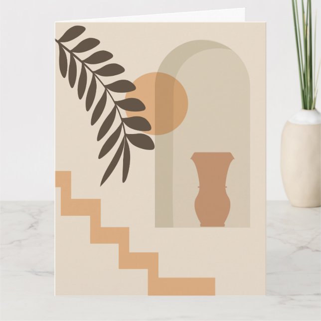 Trappa Blad Vas Sol, Boho Abstrakt Geometrisk Kons Kort (Framsida)