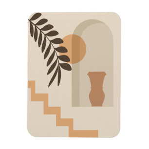 Trappa Blad Vas Sol, Boho Abstrakt Geometrisk Kons Magnet