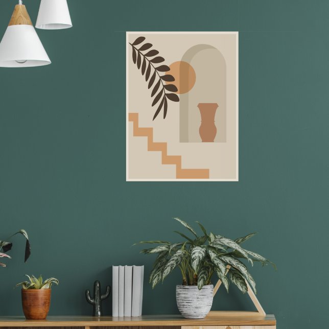 Trappa Blad Vas Sol, Boho Abstrakt Geometrisk Kons Poster (Vardagsrum 1)