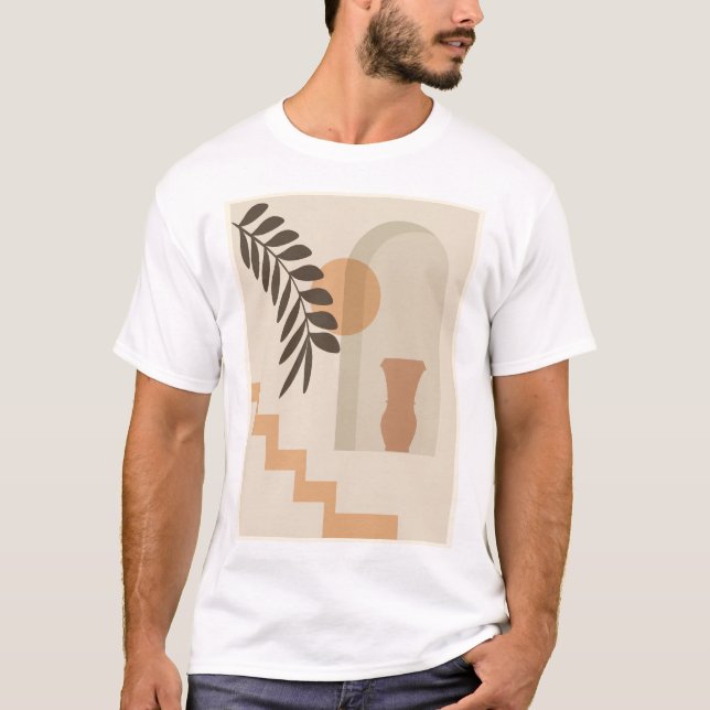 Trappa Blad Vas Sol, Boho Abstrakt Geometrisk Kons T Shirt (Framsida)