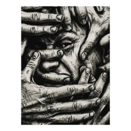 Trapped Thoughts – Charcoal Hands Black and White Fototryck