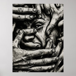 Trapped Thoughts – Charcoal Hands Black and White Poster