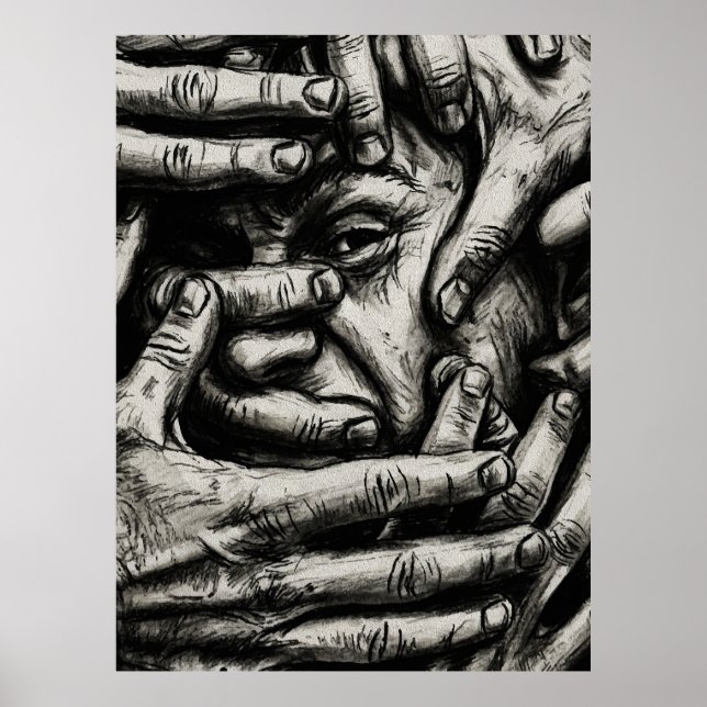 Trapped Thoughts – Charcoal Hands Black and White Poster (Framsidan)