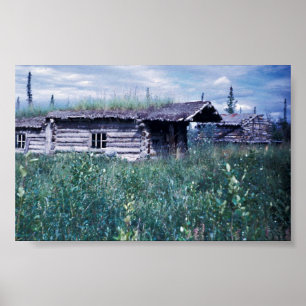 Trapper Cabin längs Banker i floden Coleen Poster