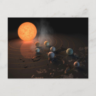 Trappist-1:s sju planeter i omloppsbana runt stjär vykort