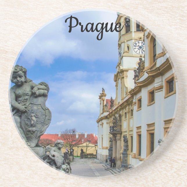 Trappor med sten änglar i Loreto Prag-kyrkan Underlägg (Framsidan)