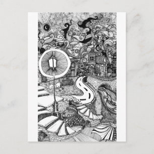 Trappor under Lamplight-pennan och bläck illustrat Vykort