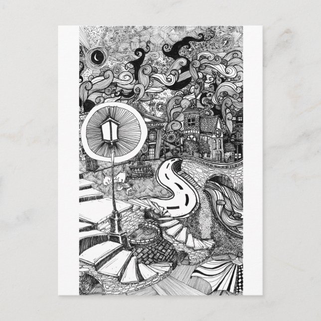 Trappor under Lamplight-pennan och bläck illustrat Vykort (Framsida)