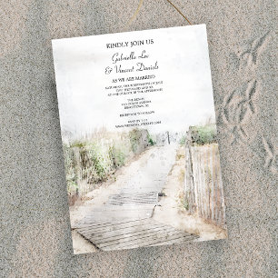Träpromenad till Beach Wedding Inbjudningar