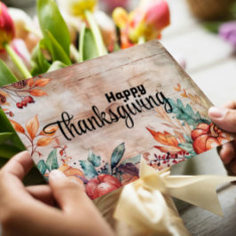 Träpumpor och blad Glad tacksägelsedag Julkort