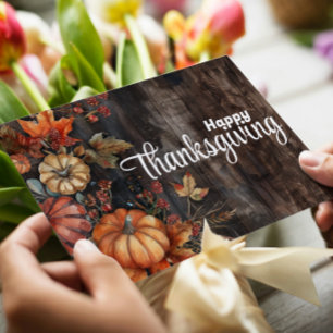 Träpumpor och blad Glad Thanksgiving Julkort