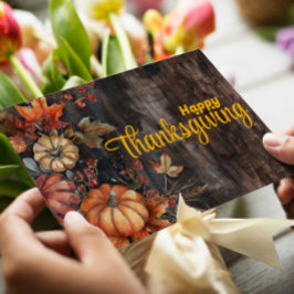 Träpumpor och blad Glad Thanksgiving Julkort
