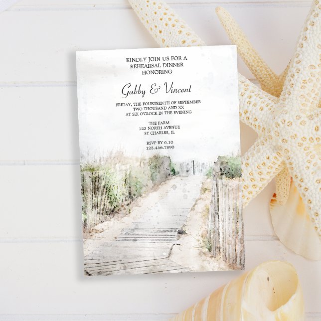 Träråda till Beach Rehearsal Middag Inbjudningar (Set the tone for your beach party rehearsal dinner with this coastal invitation.)