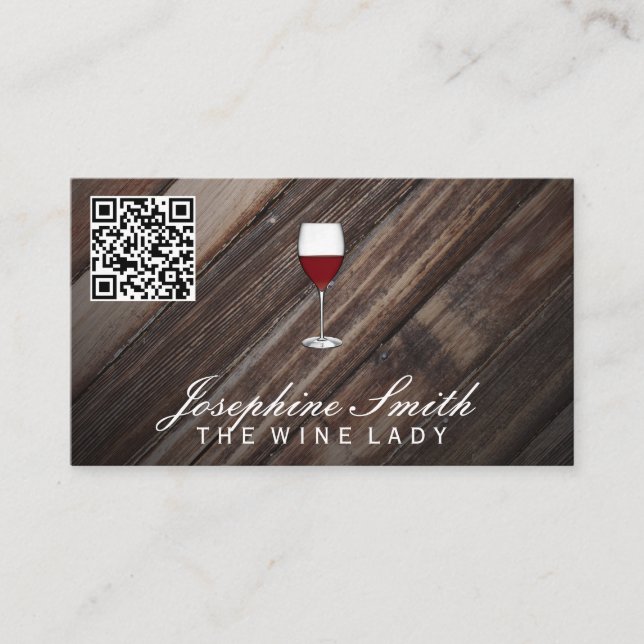 Trärbakgrund | Vin | QR-kod Visitkort (Framsida)