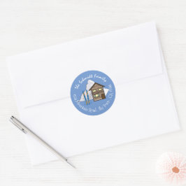 Trärhus Blue Returadress Stickers Runt Klistermärke