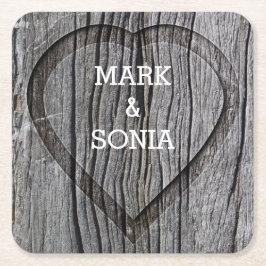 Träronat hjärta bröllop underlägg papper kvadrat