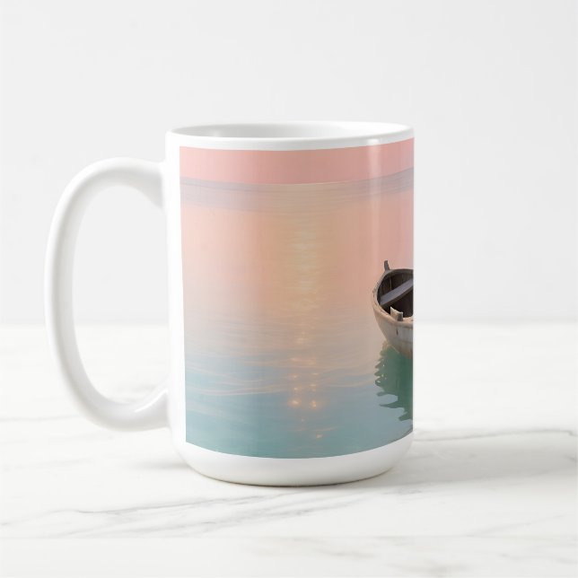 Träs båt Tropisk solnedgång Strand Kaffemugg (Vänster)