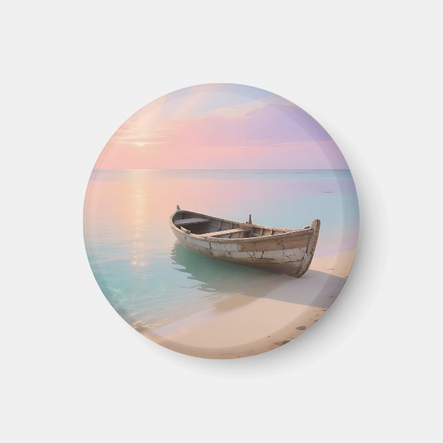 Träs båt Tropisk solnedgång Strand Magnet (Framsidan)