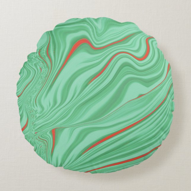 Trasa i kurvor med ljusmint grönt toner rund kudde (Framsidan)