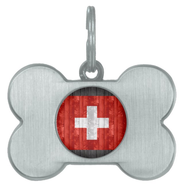 Träschweizareflagga Namnbricka Husdjur (Framsidan)