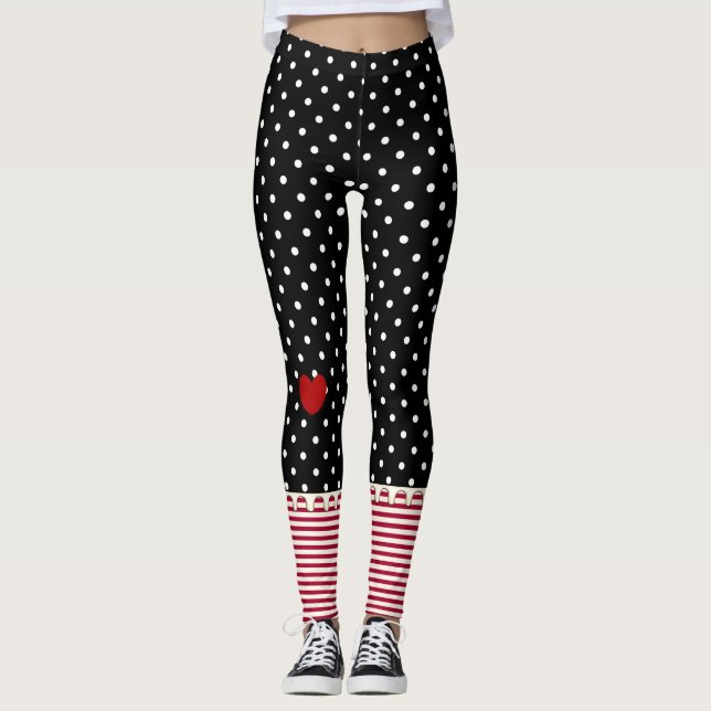 Trasdockapolka dots, randar och hjärtor leggings (Framsida)