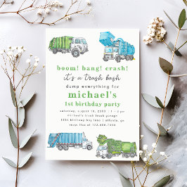 Trash Bash Trash Truck Boy's 1st Birthday Party Inbjudningar