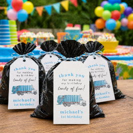 Trash Garbage Truck 1st Birthday Thank You Favor Presentetikett