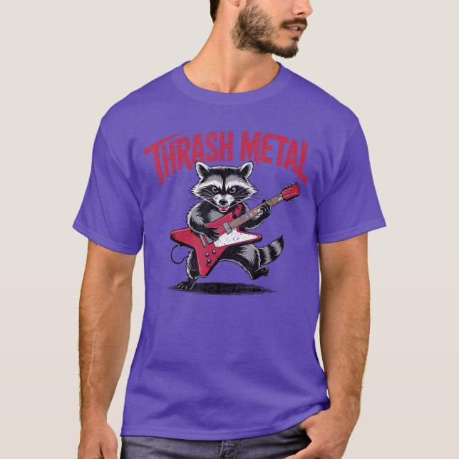 Trash Metal Tvättbjörn Spelar Gitarr Rolig Rock oc T Shirt (Framsida)
