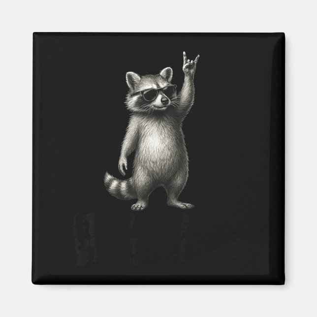 Trash Shades DJ Panda Raccoon Rock Magnet (Framsidan)