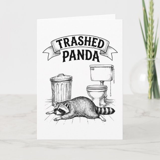 Trashed Panda Funny Drunk Racoon Kort (Framsida)