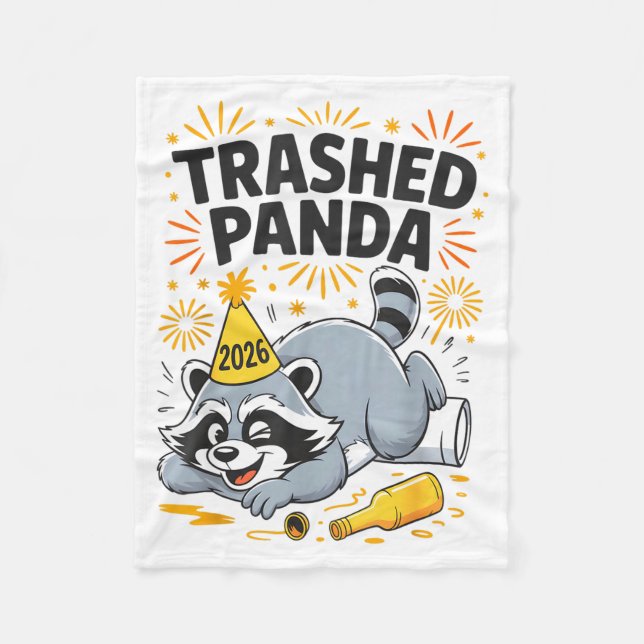 Trashed Panda New Year 2026 Funny Drunk Raccoon  Fleecefilt (Framsidan)