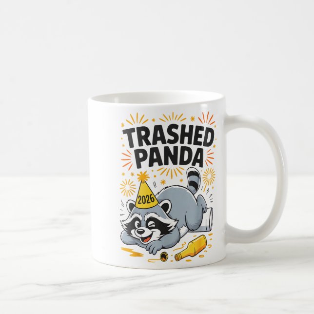 Trashed Panda New Year 2026 Funny Drunk Raccoon  Kaffemugg (Höger)