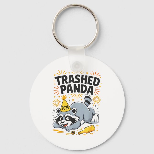 Trashed Panda New Year 2026 Funny Drunk Raccoon  Nyckelring (Framsida)