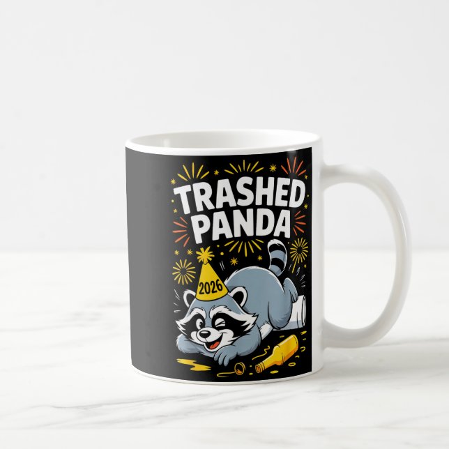 Trashed Panda New Year 2026 Funny Raccoon Design  Kaffemugg (Höger)
