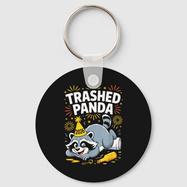 Trashed Panda New Year 2026 Funny Raccoon Design  Nyckelring (Framsida)