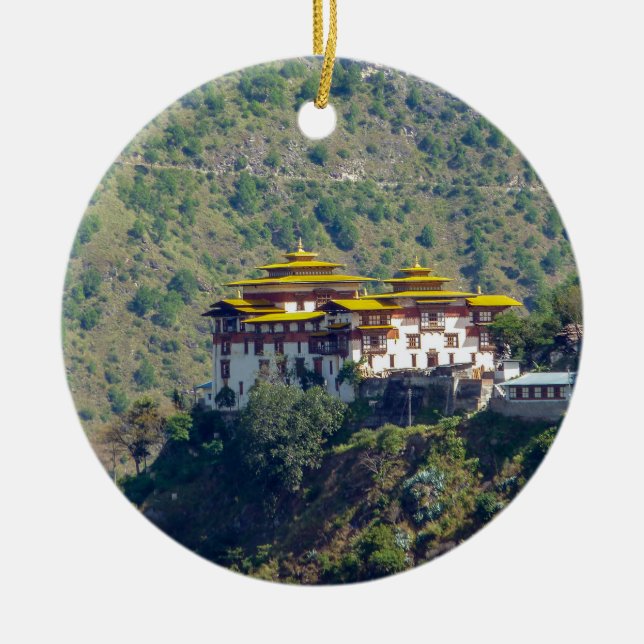 Trashigang Dzong - Östra Bhutan Julgransprydnad Keramik (Framsidan)